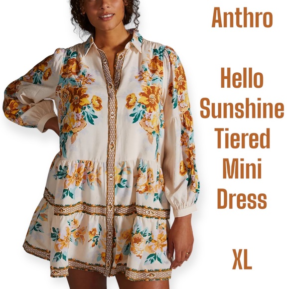 Anthropologie Dresses & Skirts - Anthropologie size XL Tiered Mini floral Shirtdress